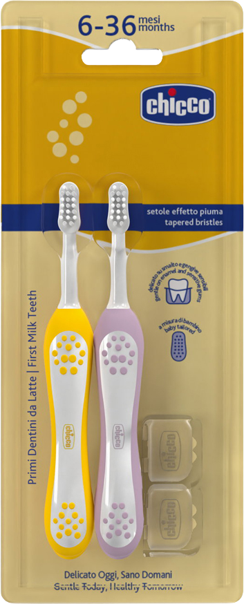 Chicco Set zubních kartáčků pro děti Lilac-Mustard 6-36m, 2 ks