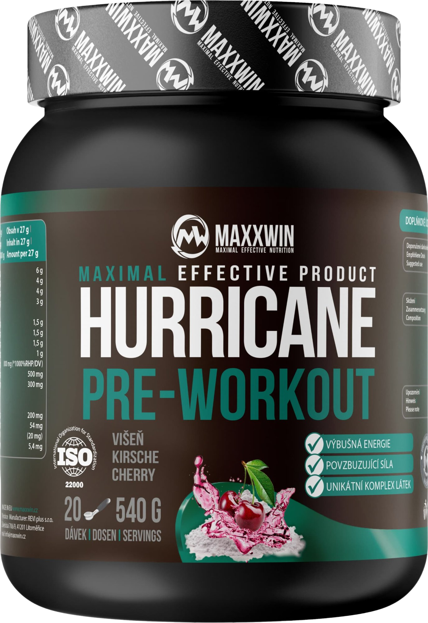 Maxxwin Hurricane pre-workout višeň 540 g