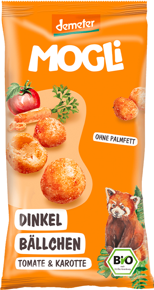 MOGLi Bio špaldové kuličky s rajčaty a mrkví s certifikací Demeter 40 g