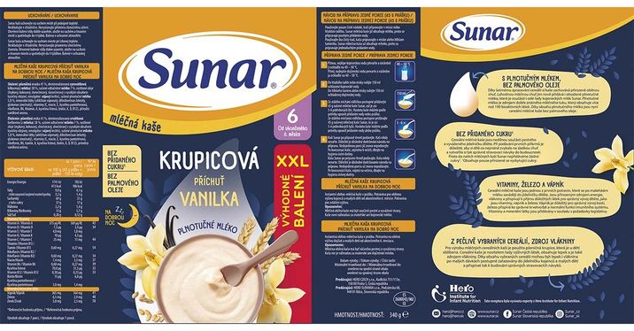 Sunar mléčná krupicová kaše na dobrou noc vanilková XXL 340 g