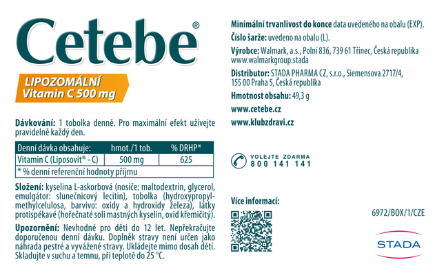 Cetebe Lipozomální vitamin C 500 mg 60 tobolek