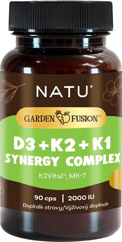 Natu Garden Fusion, Vitamin D3+K2+K1 Synergy Complex 2000 IU, 90 kapslí