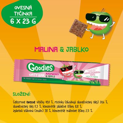 Goodies Ovesné tyčinky malina a jablko 6 x 23 g