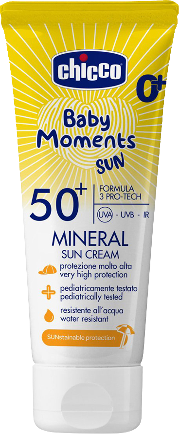 Chicco Krém dětský na opalování s minerály SPF50+ Baby Moments Sun, 0m+ 75 ml