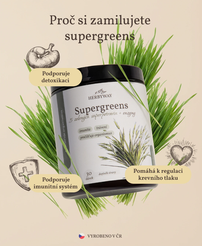 Herbyway Super Greens 5 zelených superpotravin +enzymy