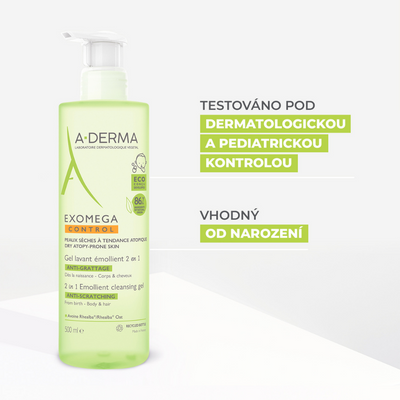 A-Derma Exomega CONTROL Zvláčňující mycí gel 2v1 500 ml