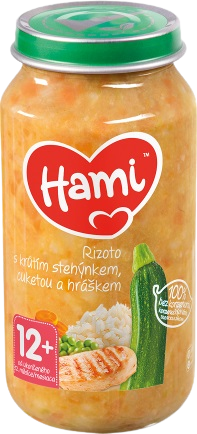 Hami masozeleninový příkrm Rizoto s krůtím stehýnkem, cuketou a hráškem, 12+ 250 g