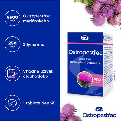 GS Ostropestřec 6500 mg, 60 + 10 tablet