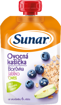 Sunar kašička ovocná kapsička borůvka, jablko, ovesné vločky 6m+ 120 g