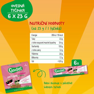 Goodies Ovesné tyčinky malina a jablko 6 x 23 g