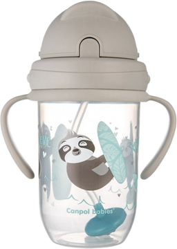 Canpol babies Exotic Animals nevylévací hrneček se slámkou a závažím šedý 270 ml