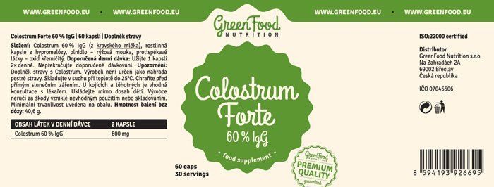 GreenFood Nutrition Colostrum Forte 60% IgG 60 kapslí