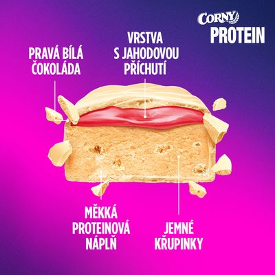 Corny Protein SOFT, Bílá čokoláda-jahoda 45 g