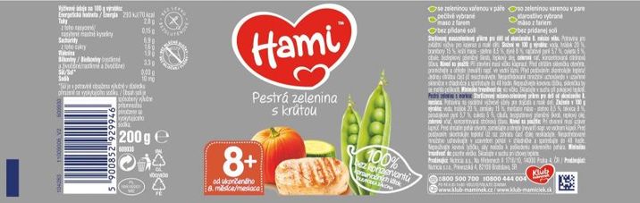 Hami masozeleninový příkrm Pestrá zelenina s krůtou, 8+ 200 g