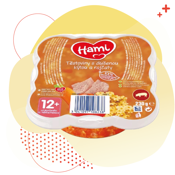 Hami, těstoviny, kýta, rajčata, příkrm