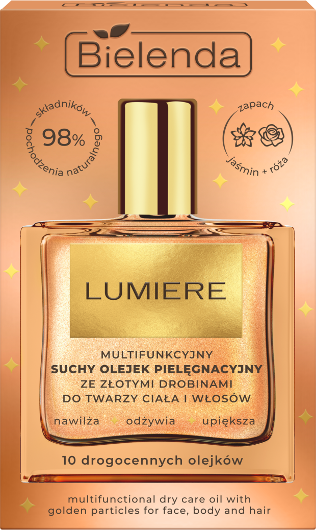 Bielenda LUMIERE Multifunkční suchý olej se třpytkami na obličej, tělo a vlasy 50 ml