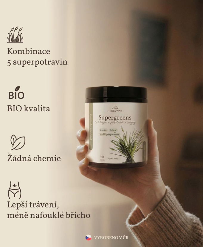 Herbyway Super Greens 5 zelených superpotravin +enzymy
