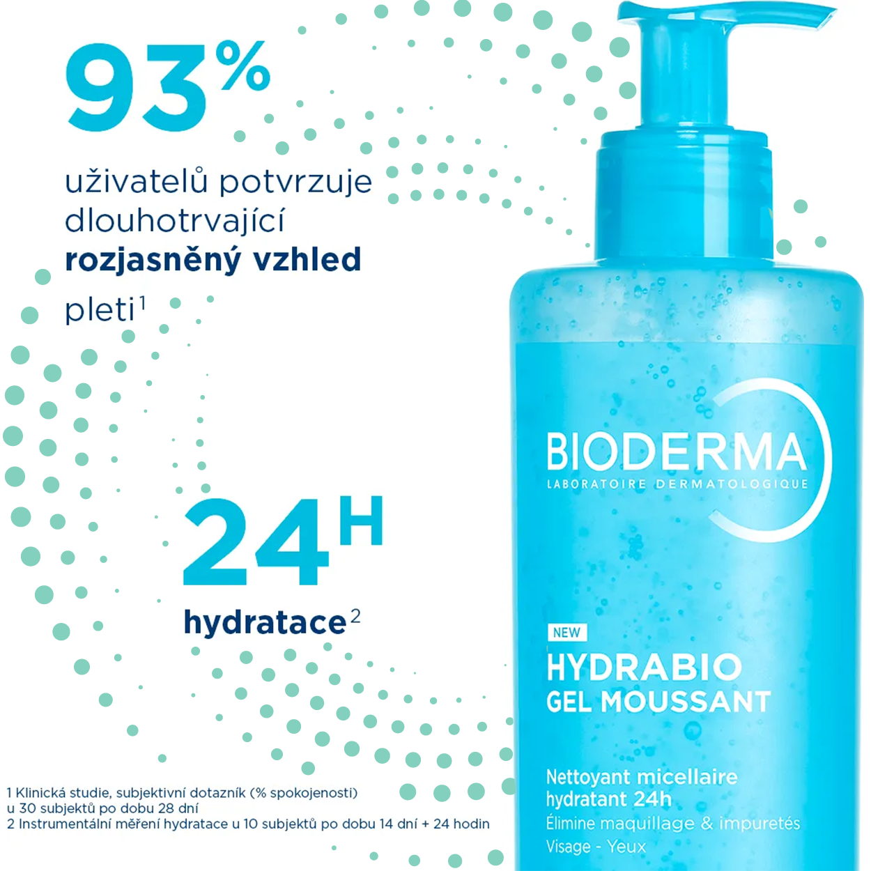Bioderma Hydrabio Gel moussant pěnivý micelární čisticí gel poskytující 24h hydrataci 400 ml