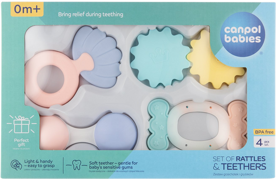 Canpol babies První set chrastítek s kousátky pastel 4 ks