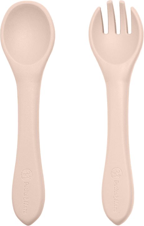 Petite&Mars Set jídelní silikonový TAKE&MATCH talíř + příbor Deset Sand 6m+ 2 ks