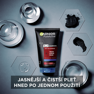Garnier Skin Naturals Pure Active 3v1 maska s aktivním uhlím proti černým tečkám 150 ml
