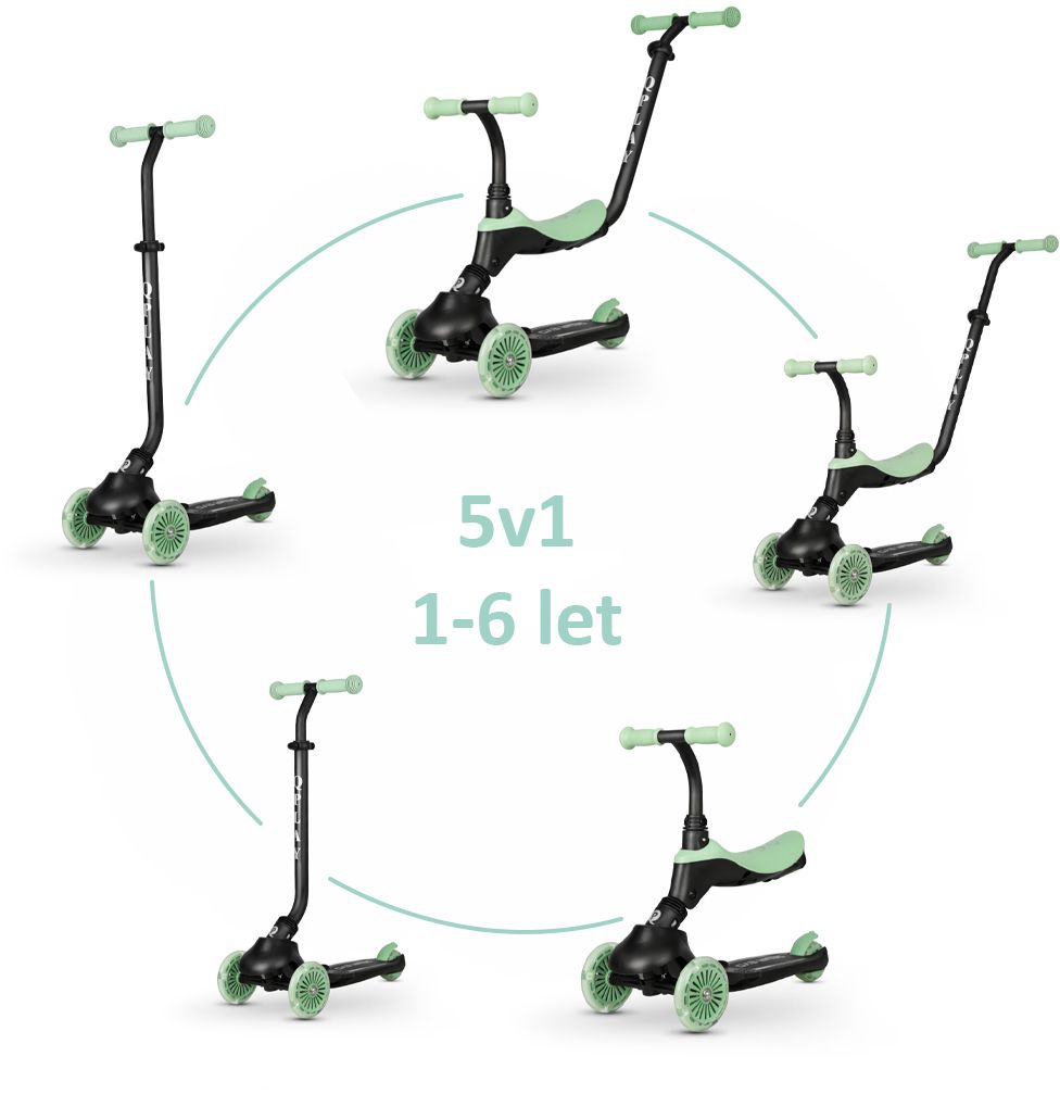 Qplay Koloběžka / odrážedlo Sema Evo s LED světly Jade Green