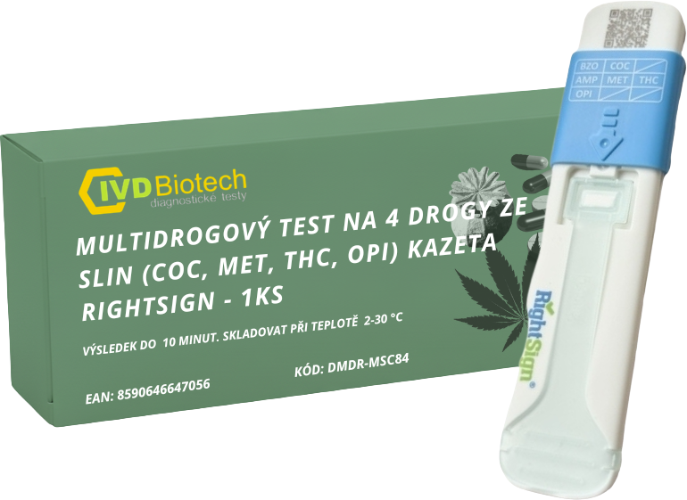 AllTest Multidrogový test na 4 drogy ze slin (COC,MET,THC,OPI) kazeta RightSign