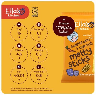 Ella's Kitchen BIO křupavé tyčky s kukuřicí a mrkví 16 g