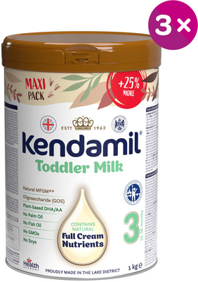 Kendamil batolecí mléko 3 DHA+, podzimní XXL balení 3 x 1000 g