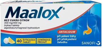 Maalox BEZ CUKRU CITRON 40 žvýkacích tablet