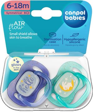 Canpol babies Dudlík svítící silikonový symetrický NIGHTGLOW 6-18m kluk 2 ks