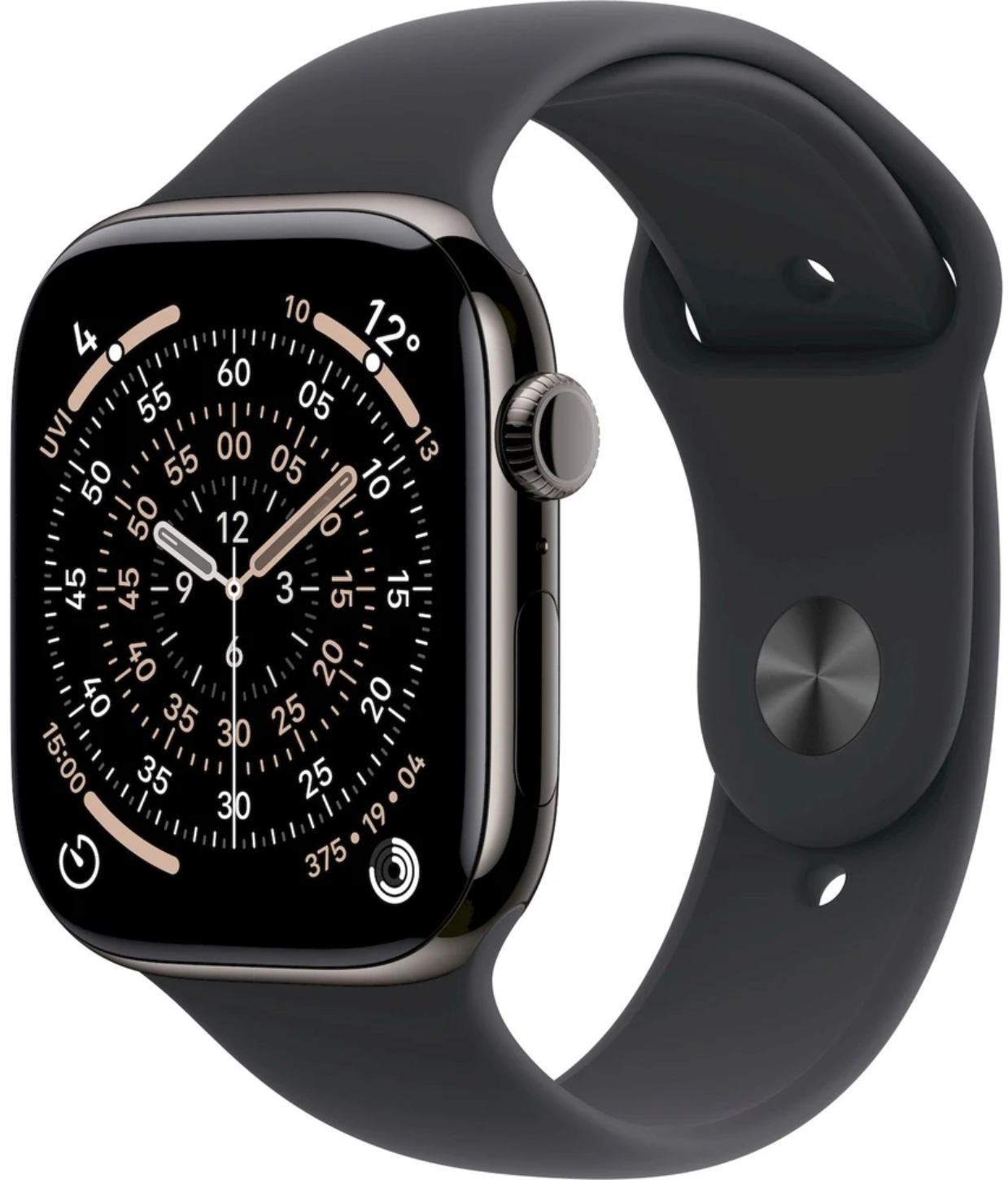 Apple Watch 11 GPS + Cellular 46mm Břidlicově šedý titan s černým sportovním řemínkem - M/L