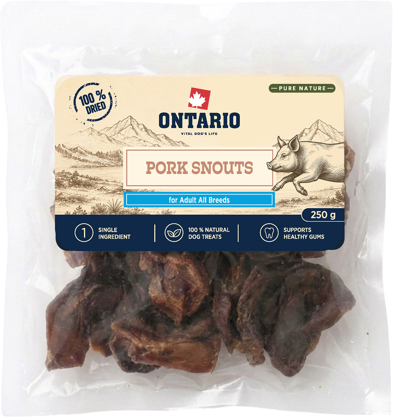 Ontario Pochoutka Pure Nature vepřové rypáčky sušené 250 g