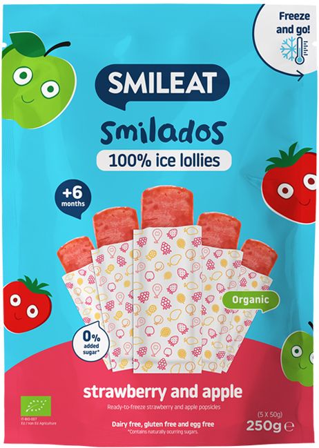 Smileat BIO 100% ovocné zmrzlinky k zamražení jahoda & jablko 6M+ 5 x 50 g