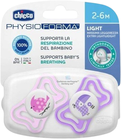 Chicco Šidítko Physio Light silikonové 2-6m, dívka - ptáček/tukan 2 ks