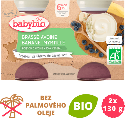 Babybio Brassé z ovesného mléka banán borůvka 2 x 130 g