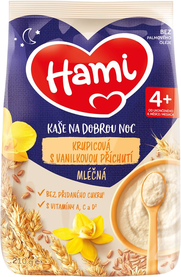 Hami Kaše mléčná krupicová s vanilkovou příchutí na dobrou noc 210 g