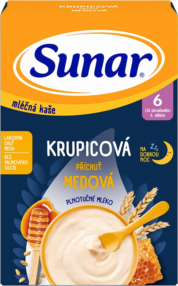 Sunar mléčná krupicová kaše na dobrou noc medová 225 g