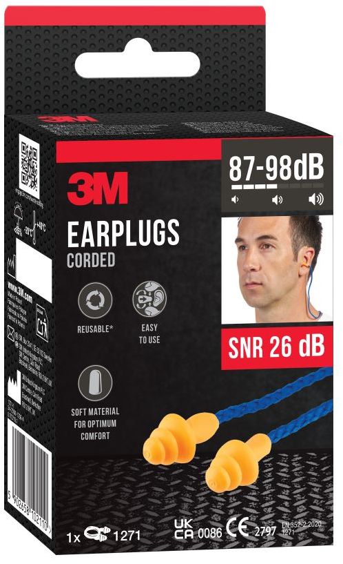3M Šňůrkové špunty do uší 1271, SNR 26 dB, oranžové 12 ks
