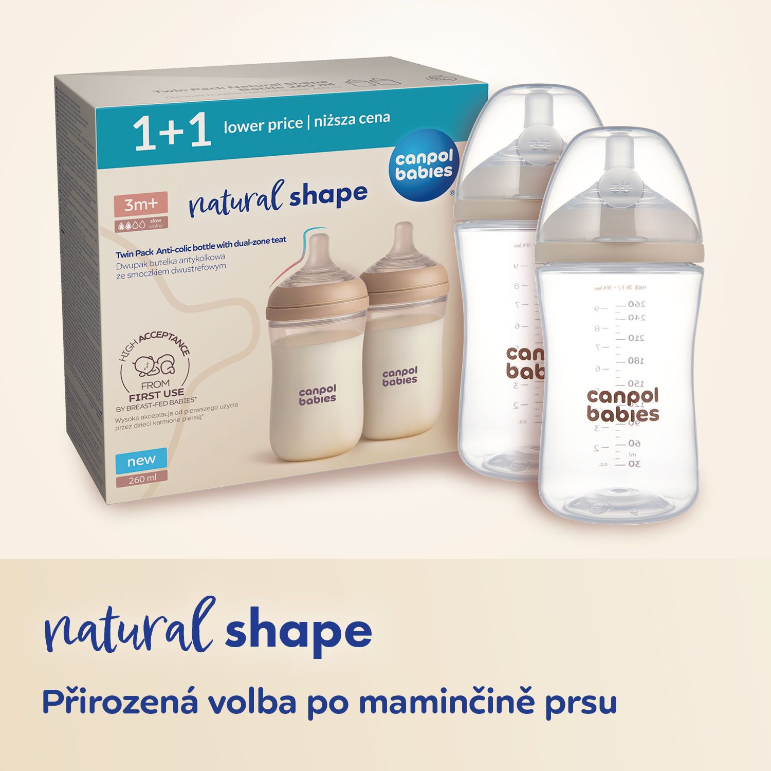 Canpol babies Set lahví Natural Shape 2 x 260 ml