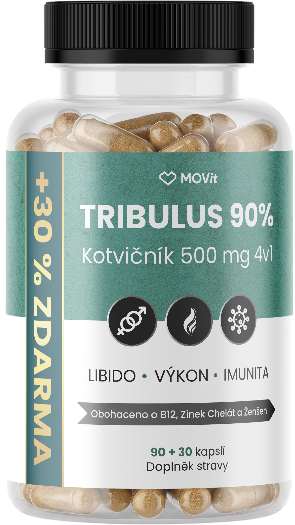 MOVit Energy TRIBULUS 90% Kotvičník 500 mg 4v1 120 kapslí