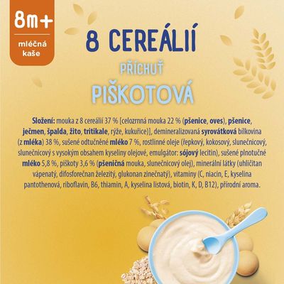 Sunar mléčná kaše s 8 cereáliemi na dobrou noc piškotová 210 g