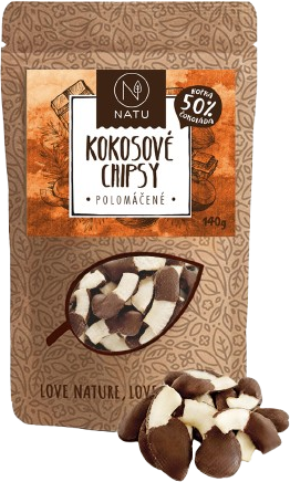 Natu Kokosové chipsy polomáčené 50% hořká čokoláda 140 g