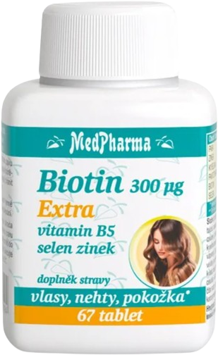 MedPharma Biotin 300 µg Extra, vitamin B5, selen, zinek 67 tablet