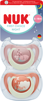 Nuk Dudlík First Choice Night Bunny/Sheep 6-18m 2 ks