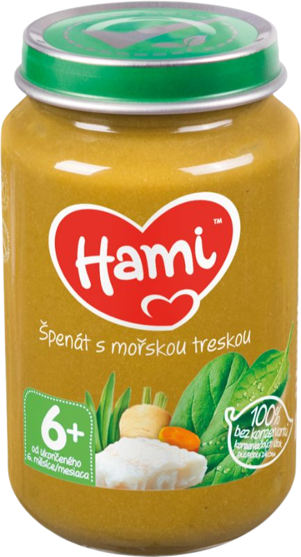 Hami masozeleninový příkrm Špenát s mořskou treskou, 6+ 200 g