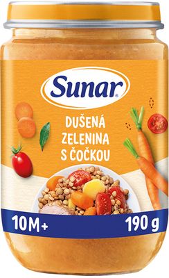 Sunar Příkrm dušená zelenina s čočkou 10m+, 190 g