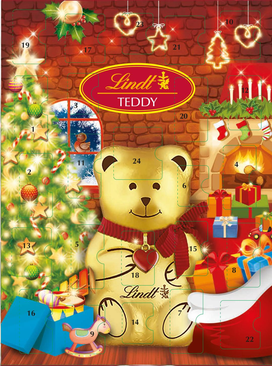 Lindt Medvídkův Adventní Kalendář s Vánočním Stromečkem 170 g