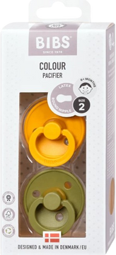 BIBS Barevné dudlíky z přírodního kaučuku, velikost 2, Honey Bee/Olive 2 ks