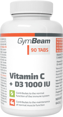 GymBeam Vitamín C+D3 1000IU 90 tablet